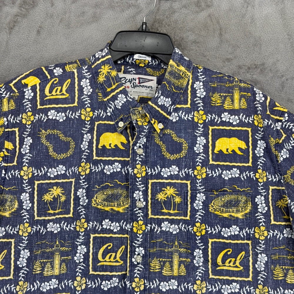 Reyn Spooner Cal Berkeley Bears Hawaiian Shirt Men XL Navy Blue University Aloha - Picture 2 of 9